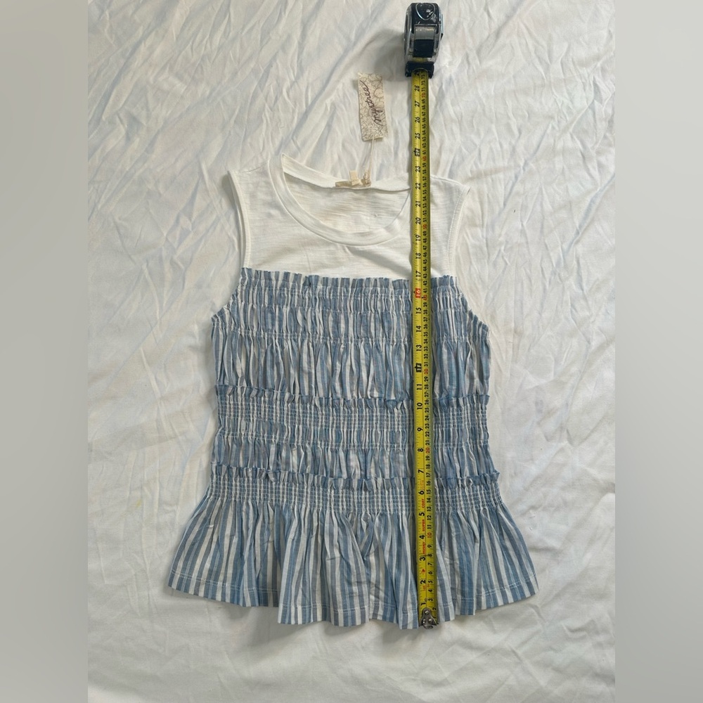 Mystree Women’s Blue White Striped Smocked Peplum Tank Top Sleeveless Cotton S - Picture 7 of 10